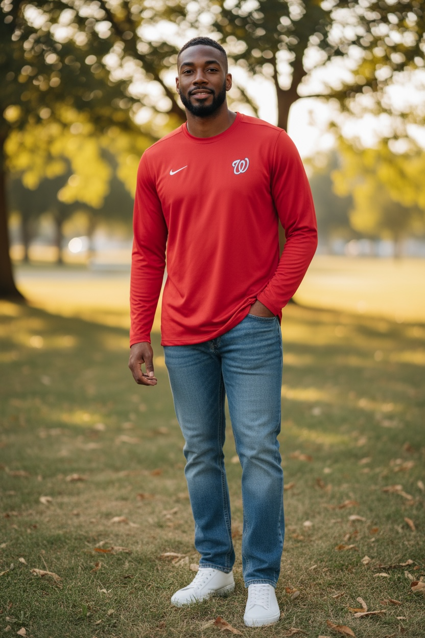 Washington Nationals Nike Dri-FIT Long Sleeve Shirt – Red (Size L, Embroidered Logo)
