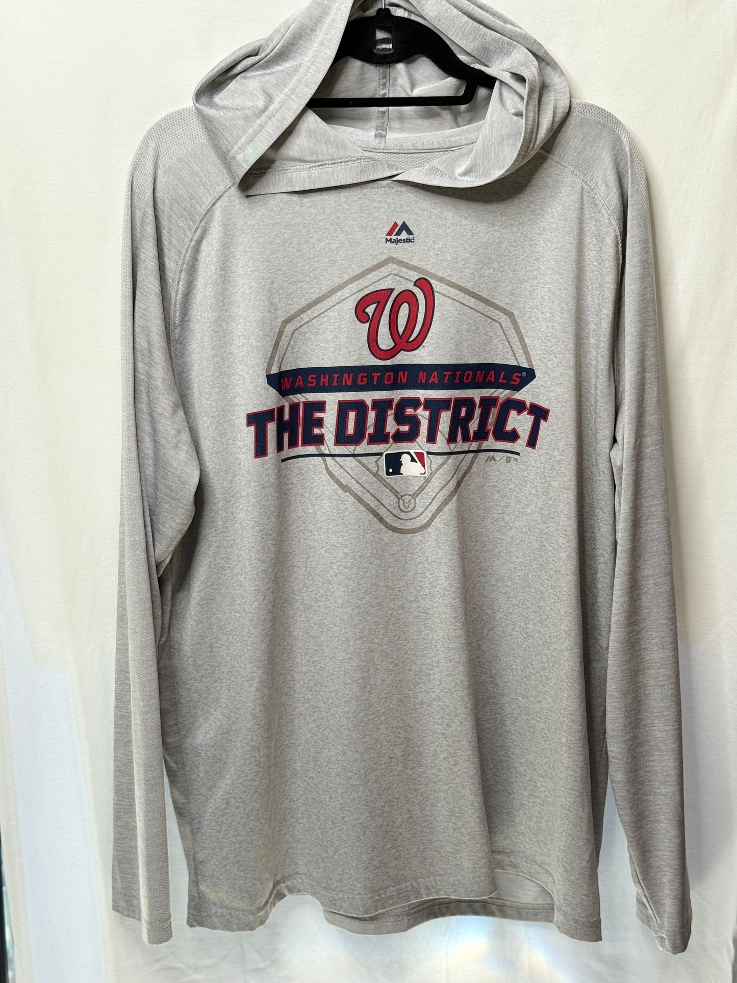 Washington Nationals “The District” Long Sleeve Hoodie Shirt – Majestic Dri-FIT (Gray, Size Large)