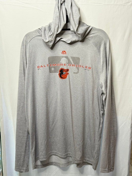 Baltimore Orioles Majestic Dri-FIT Long Sleeve Hoodie Shirt – Gray (Size L)