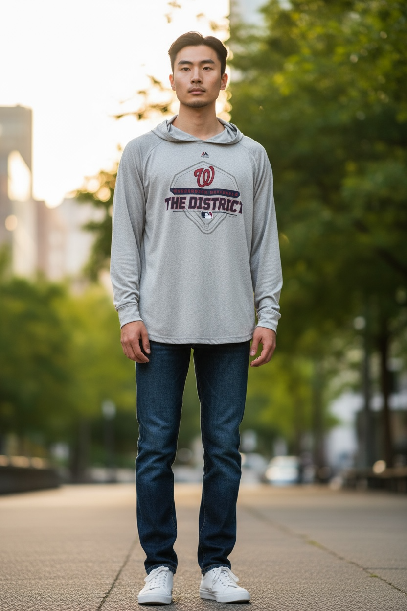 Washington Nationals “The District” Long Sleeve Hoodie Shirt – Majestic Dri-FIT (Gray, Size Large)