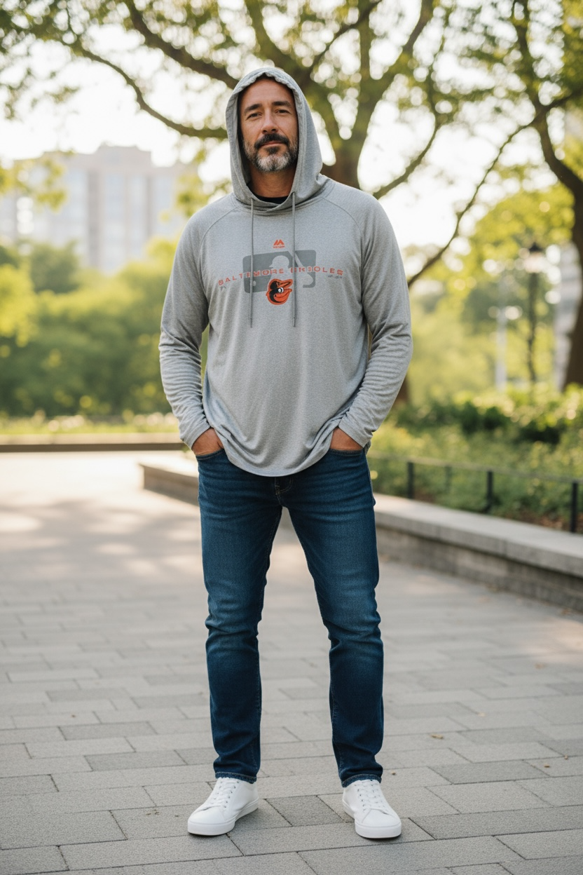 Baltimore Orioles Majestic Dri-FIT Long Sleeve Hoodie Shirt – Gray (Size L)