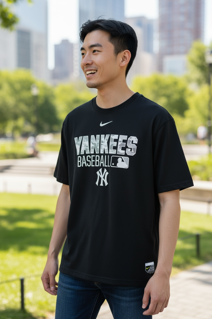 New York Yankees Nike Dri-FIT Shirt – Navy Blue (Size L, Short Sleeve)