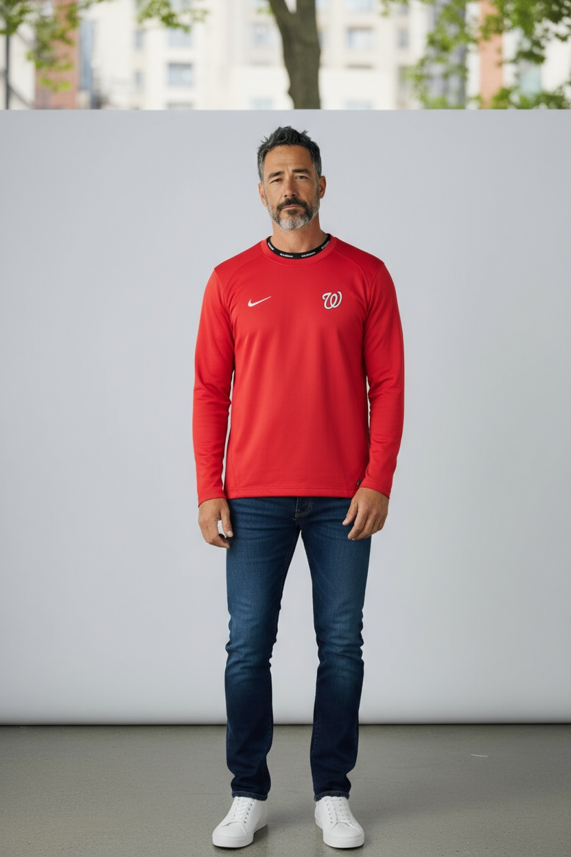 Washington Nationals Nike Dri-FIT Long Sleeve Shirt – Red (Size L, Embroidered Logo)