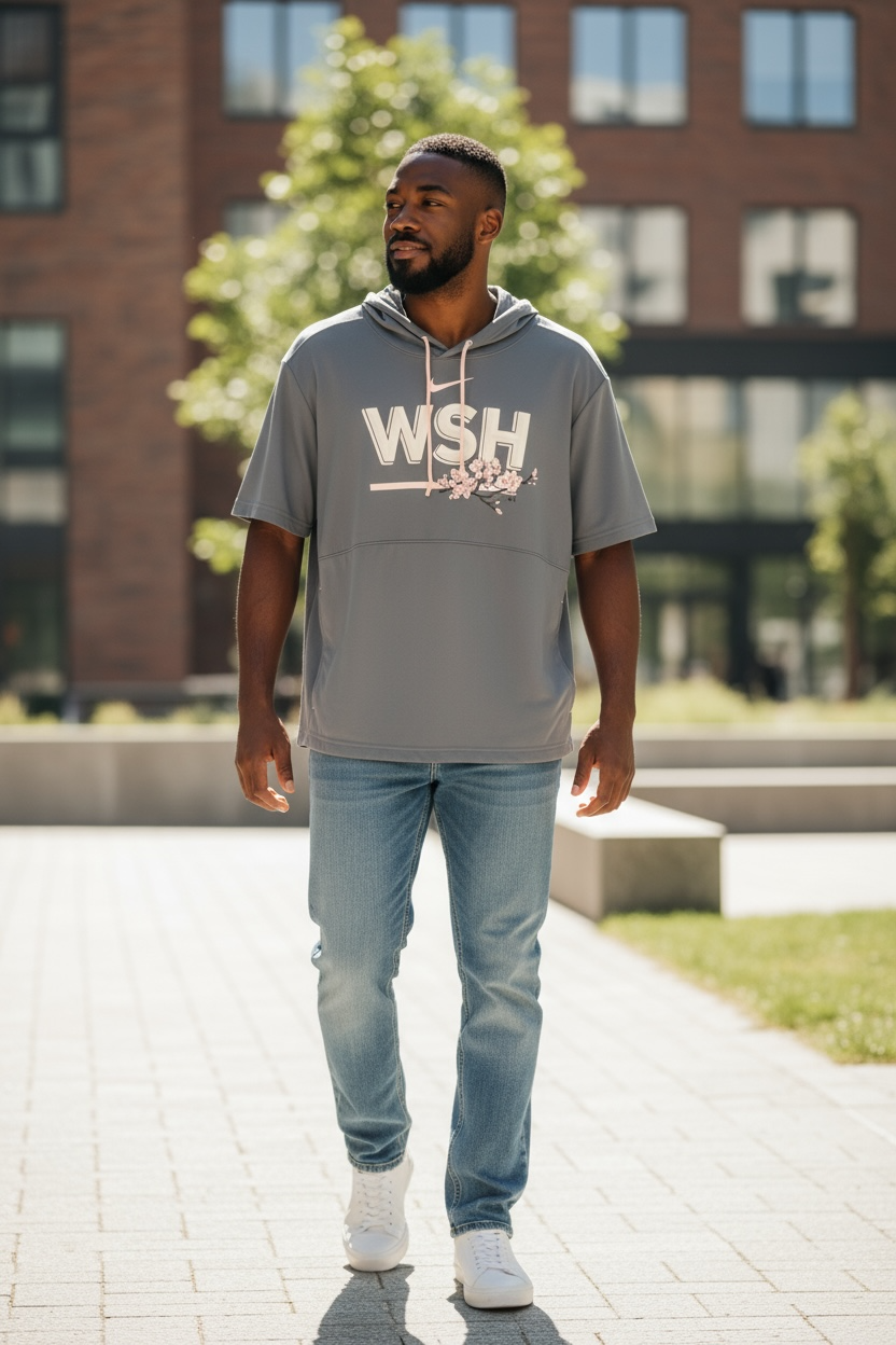 Washington Nationals Nike Dri-FIT Cherry Blossom Short Sleeve Hoodie – Gray (Size L)